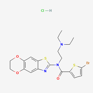molecular formula C20H23BrClN3O3S2 B2381570 5-bromo-N-(2-(diethylamino)ethyl)-N-(6,7-dihydro-[1,4]dioxino[2',3':4,5]benzo[1,2-d]thiazol-2-yl)thiophene-2-carboxamide hydrochloride CAS No. 1052534-09-4