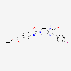 molecular formula C24H25FN4O4 B2381572 Ethyl 2-(4-(2-(4-fluorophenyl)-3-oxo-1,4,8-triazaspiro[4.5]dec-1-ene-8-carboxamido)phenyl)acetate CAS No. 1189929-78-9