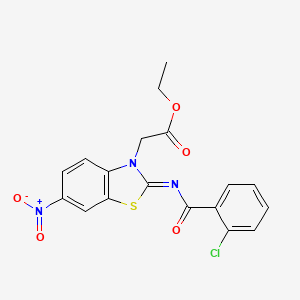molecular formula C18H14ClN3O5S B2381587 2-[2-(2-氯苯甲酰基)亚氨基-6-硝基-1,3-苯并噻唑-3-基]乙酸乙酯 CAS No. 865247-21-8