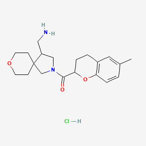 molecular formula C20H29ClN2O3 B2381613 [4-(Aminomethyl)-8-oxa-2-azaspiro[4.5]decan-2-yl]-(6-methyl-3,4-dihydro-2H-chromen-2-yl)methanone;hydrochloride CAS No. 2418679-18-0