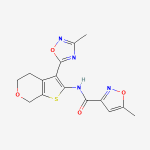 molecular formula C15H14N4O4S B2381616 5-methyl-N-(3-(3-methyl-1,2,4-oxadiazol-5-yl)-5,7-dihydro-4H-thieno[2,3-c]pyran-2-yl)isoxazole-3-carboxamide CAS No. 2034336-83-7