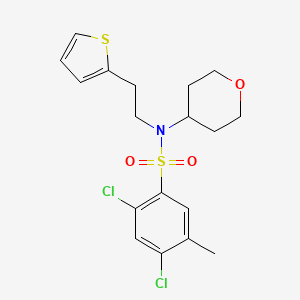 molecular formula C18H21Cl2NO3S2 B2381617 2,4-二氯-5-甲基-N-(四氢-2H-吡喃-4-基)-N-(2-(噻吩-2-基)乙基)苯磺酰胺 CAS No. 1798487-15-6