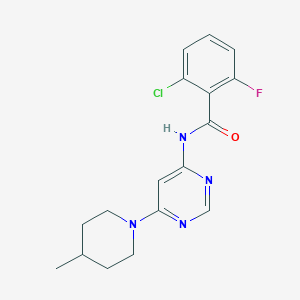 molecular formula C17H18ClFN4O B2381620 2-chloro-6-fluoro-N-(6-(4-methylpiperidin-1-yl)pyrimidin-4-yl)benzamide CAS No. 1396686-75-1