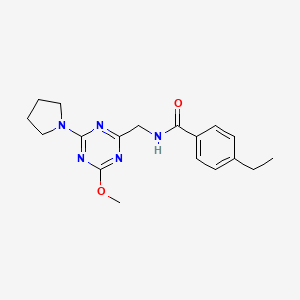 molecular formula C18H23N5O2 B2381648 4-ethyl-N-((4-methoxy-6-(pyrrolidin-1-yl)-1,3,5-triazin-2-yl)methyl)benzamide CAS No. 2034468-12-5