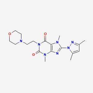 molecular formula C18H25N7O3 B2381653 8-(3,5-二甲基-1H-吡唑-1-基)-3,7-二甲基-1-(2-吗啉乙基)-1H-嘌呤-2,6(3H,7H)-二酮 CAS No. 1014093-29-8