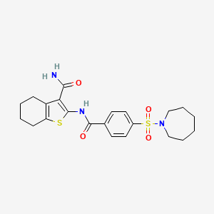 molecular formula C22H27N3O4S2 B2381658 2-(4-(Azepan-1-ylsulfonyl)benzamido)-4,5,6,7-tetrahydrobenzo[b]thiophene-3-carboxamide CAS No. 307326-29-0