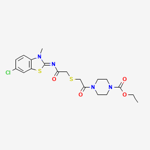 molecular formula C19H23ClN4O4S2 B2381662 (Z)-ethyl 4-(2-((2-((6-chloro-3-methylbenzo[d]thiazol-2(3H)-ylidene)amino)-2-oxoethyl)thio)acetyl)piperazine-1-carboxylate CAS No. 851717-06-1