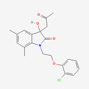 molecular formula C21H22ClNO4 B2381668 1-(2-(2-Chlorophenoxy)ethyl)-3-hydroxy-5,7-dimethyl-3-(2-oxopropyl)indolin-2-one CAS No. 881079-34-1