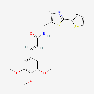 molecular formula C21H22N2O4S2 B2381672 (E)-N-((4-methyl-2-(thiophen-2-yl)thiazol-5-yl)methyl)-3-(3,4,5-trimethoxyphenyl)acrylamide CAS No. 1396889-93-2