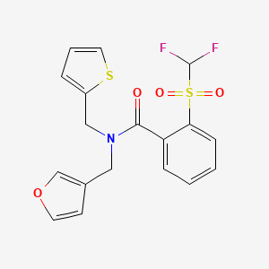 molecular formula C18H15F2NO4S2 B2381718 2-((二氟甲基)磺酰基)-N-(呋喃-3-基甲基)-N-(噻吩-2-基甲基)苯甲酰胺 CAS No. 1797873-53-0