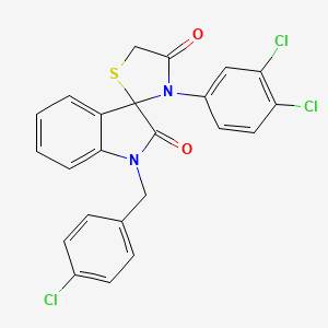 molecular formula C23H15Cl3N2O2S B2381728 1'-[(4-Chlorophenyl)methyl]-3-(3,4-dichlorophenyl)spiro[1,3-thiazolidine-2,3'-indole]-2',4-dione CAS No. 338419-05-9
