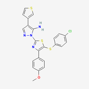 molecular formula C23H17ClN4OS3 B2381737 1-[5-[(4-chlorophenyl)sulfanyl]-4-(4-methoxyphenyl)-1,3-thiazol-2-yl]-4-(3-thienyl)-1H-pyrazol-5-amine CAS No. 956241-57-9