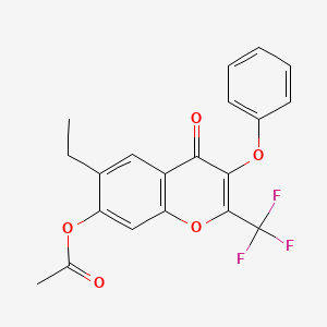 molecular formula C20H15F3O5 B2381741 6-ethyl-4-oxo-3-phenoxy-2-(trifluoromethyl)-4H-chromen-7-yl acetate CAS No. 259255-53-3