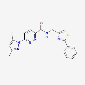 molecular formula C20H18N6OS B2381755 6-(3,5-dimethyl-1H-pyrazol-1-yl)-N-((2-phenylthiazol-4-yl)methyl)pyridazine-3-carboxamide CAS No. 1351584-83-2