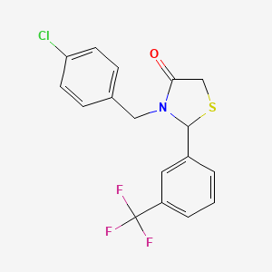 molecular formula C17H13ClF3NOS B2381771 3-[(4-Chlorophenyl)methyl]-2-[3-(trifluoromethyl)phenyl]-1,3-thiazolidin-4-one CAS No. 866042-14-0