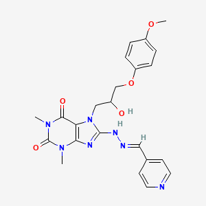 molecular formula C23H25N7O5 B2381799 异烟酰醛{7-[2-羟基-3-(4-甲氧基苯氧基)丙基]-1,3-二甲基-2,6-二氧代-2,3,6,7-四氢-1H-嘌呤-8-基}腙 CAS No. 683790-64-9