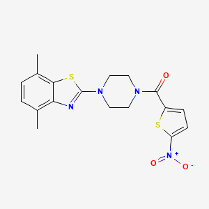 molecular formula C18H18N4O3S2 B2381812 4-(4,7-二甲基苯并[d]噻唑-2-基)哌嗪-1-基)(5-硝基噻吩-2-基)甲甲酮 CAS No. 897484-80-9