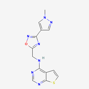 molecular formula C13H11N7OS B2381833 N-((3-(1-methyl-1H-pyrazol-4-yl)-1,2,4-oxadiazol-5-yl)methyl)thieno[2,3-d]pyrimidin-4-amine CAS No. 2034225-59-5