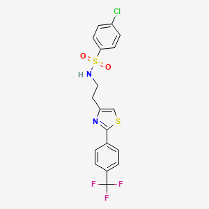 molecular formula C18H14ClF3N2O2S2 B2381854 4-氯-N-(2-(2-(4-(三氟甲基)苯基)噻唑-4-基)乙基)苯磺酰胺 CAS No. 896679-07-5