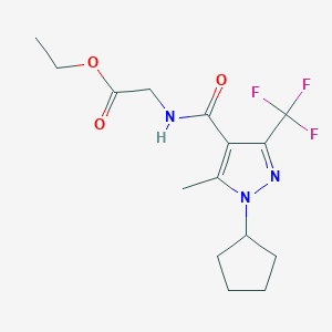 molecular formula C15H20F3N3O3 B2381858 ethyl 2-(1-cyclopentyl-5-methyl-3-(trifluoromethyl)-1H-pyrazole-4-carboxamido)acetate CAS No. 1226459-07-9