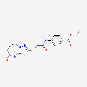Ethyl 4-(2-((8-oxo-5,6,7,8-tetrahydro-[1,3,4]thiadiazolo[3,2-a][1,3]diazepin-2-yl)thio)acetamido)benzoate