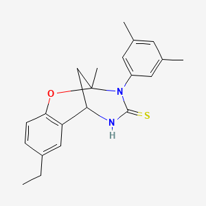molecular formula C21H24N2OS B2381884 3-(3,5-dimethylphenyl)-8-ethyl-2-methyl-5,6-dihydro-2H-2,6-methanobenzo[g][1,3,5]oxadiazocine-4(3H)-thione CAS No. 893788-90-4