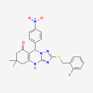 2-((2-fluorobenzyl)thio)-6,6-dimethyl-9-(4-nitrophenyl)-5,6,7,9-tetrahydro-[1,2,4]triazolo[5,1-b]quinazolin-8(4H)-one
