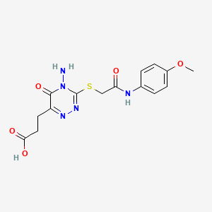 molecular formula C15H17N5O5S B2381917 3-[4-Amino-3-[2-(4-methoxyanilino)-2-oxoethyl]sulfanyl-5-oxo-1,2,4-triazin-6-yl]propanoic acid CAS No. 398997-42-7