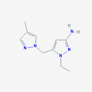 molecular formula C10H15N5 B2381966 1-ethyl-5-[(4-methyl-1H-pyrazol-1-yl)methyl]-1H-pyrazol-3-amine CAS No. 1856069-38-9