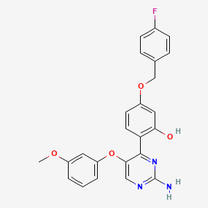 molecular formula C24H20FN3O4 B2381972 2-(2-Amino-5-(3-methoxyphenoxy)pyrimidin-4-yl)-5-((4-fluorobenzyl)oxy)phenol CAS No. 899389-41-4