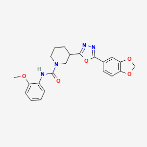 molecular formula C22H22N4O5 B2381986 3-(5-(benzo[d][1,3]dioxol-5-yl)-1,3,4-oxadiazol-2-yl)-N-(2-methoxyphenyl)piperidine-1-carboxamide CAS No. 1172336-13-8
