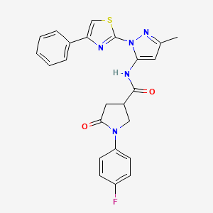 molecular formula C24H20FN5O2S B2382003 1-(4-fluorophenyl)-N-(3-methyl-1-(4-phenylthiazol-2-yl)-1H-pyrazol-5-yl)-5-oxopyrrolidine-3-carboxamide CAS No. 1020489-32-0