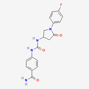 molecular formula C18H17FN4O3 B2382004 4-(3-(1-(4-Fluorophenyl)-5-oxopyrrolidin-3-yl)ureido)benzamide CAS No. 894019-11-5