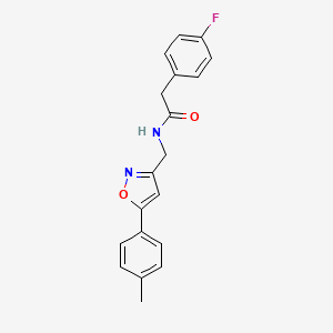 molecular formula C19H17FN2O2 B2382005 2-(4-fluorophenyl)-N-((5-(p-tolyl)isoxazol-3-yl)methyl)acetamide CAS No. 946340-65-4