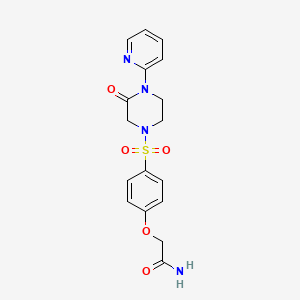 molecular formula C17H18N4O5S B2382047 2-(4-((3-Oxo-4-(pyridin-2-yl)piperazin-1-yl)sulfonyl)phenoxy)acetamide CAS No. 2310013-10-4