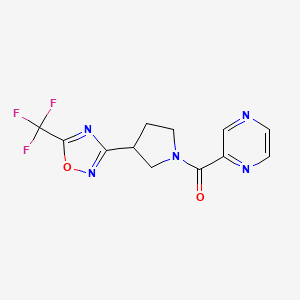 molecular formula C12H10F3N5O2 B2382063 Pyrazin-2-yl(3-(5-(trifluoromethyl)-1,2,4-oxadiazol-3-yl)pyrrolidin-1-yl)methanone CAS No. 2034284-96-1