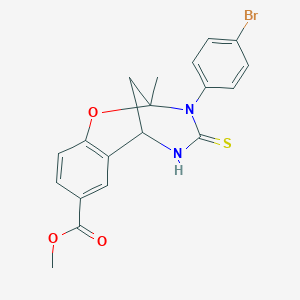 B2382084 methyl 3-(4-bromophenyl)-2-methyl-4-thioxo-3,4,5,6-tetrahydro-2H-2,6-methanobenzo[g][1,3,5]oxadiazocine-8-carboxylate CAS No. 893789-63-4