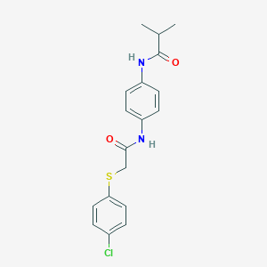 molecular formula C18H19ClN2O2S B238209 N-[4-({[(4-chlorophenyl)sulfanyl]acetyl}amino)phenyl]-2-methylpropanamide 
