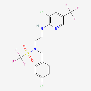 molecular formula C16H13Cl2F6N3O2S B2382095 N-(4-chlorobenzyl)-N-(2-{[3-chloro-5-(trifluoromethyl)-2-pyridinyl]amino}ethyl)trifluoromethanesulfonamide CAS No. 321432-42-2