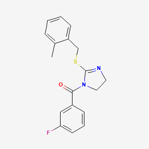 molecular formula C18H17FN2OS B2382096 (3-氟苯基)(2-((2-甲基苄基)硫代)-4,5-二氢-1H-咪唑-1-基)甲酮 CAS No. 862826-84-4