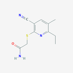 molecular formula C11H13N3OS B2382129 2-[(2-Amino-2-oxoethyl)thio]-3-cyano-6-ethyl-5-methylpyridine CAS No. 339156-38-6