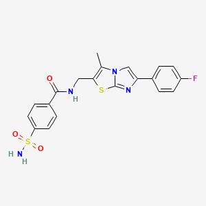 molecular formula C20H17FN4O3S2 B2382169 N-((6-(4-氟苯基)-3-甲基咪唑并[2,1-b]噻唑-2-基)甲基)-4-磺酰基苯甲酰胺 CAS No. 1421465-89-5