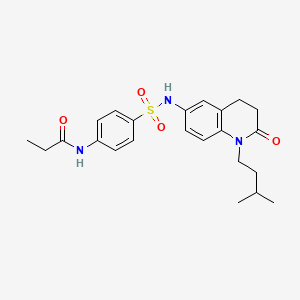 molecular formula C23H29N3O4S B2382179 N-(4-(N-(1-isopentyl-2-oxo-1,2,3,4-tetrahydroquinolin-6-yl)sulfamoyl)phenyl)propionamide CAS No. 942003-50-1