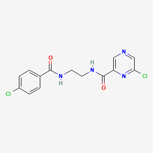 molecular formula C14H12Cl2N4O2 B2382182 6-chloro-N-{2-[(4-chlorophenyl)formamido]ethyl}pyrazine-2-carboxamide CAS No. 1798772-84-5