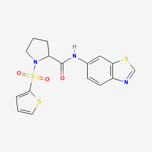 molecular formula C16H15N3O3S3 B2382185 N-(benzo[d]thiazol-6-yl)-1-(thiophen-2-ylsulfonyl)pyrrolidine-2-carboxamide CAS No. 1101182-78-8