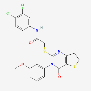 molecular formula C21H17Cl2N3O3S2 B2382191 N-(3,4-dichlorophenyl)-2-((3-(3-methoxyphenyl)-4-oxo-3,4,6,7-tetrahydrothieno[3,2-d]pyrimidin-2-yl)thio)acetamide CAS No. 877655-04-4