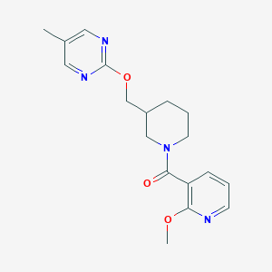 molecular formula C18H22N4O3 B2382197 (2-Methoxypyridin-3-yl)-[3-[(5-methylpyrimidin-2-yl)oxymethyl]piperidin-1-yl]methanone CAS No. 2380044-50-6