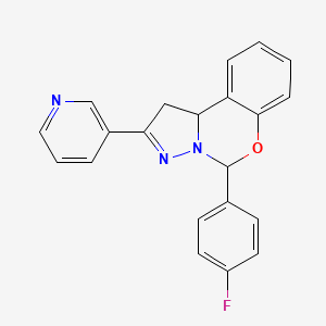 molecular formula C21H16FN3O B2382227 5-(4-fluorophenyl)-2-(pyridin-3-yl)-5,10b-dihydro-1H-benzo[e]pyrazolo[1,5-c][1,3]oxazine CAS No. 868155-35-5