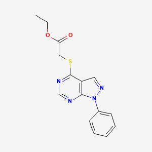 molecular formula C15H14N4O2S B2382239 ethyl 2-((1-phenyl-1H-pyrazolo[3,4-d]pyrimidin-4-yl)thio)acetate CAS No. 335223-43-3