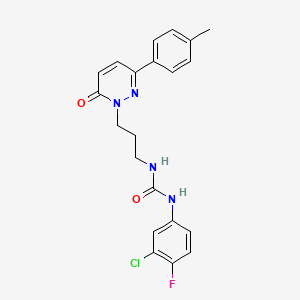 molecular formula C21H20ClFN4O2 B2382243 1-(3-chloro-4-fluorophenyl)-3-(3-(6-oxo-3-(p-tolyl)pyridazin-1(6H)-yl)propyl)urea CAS No. 1058498-45-5